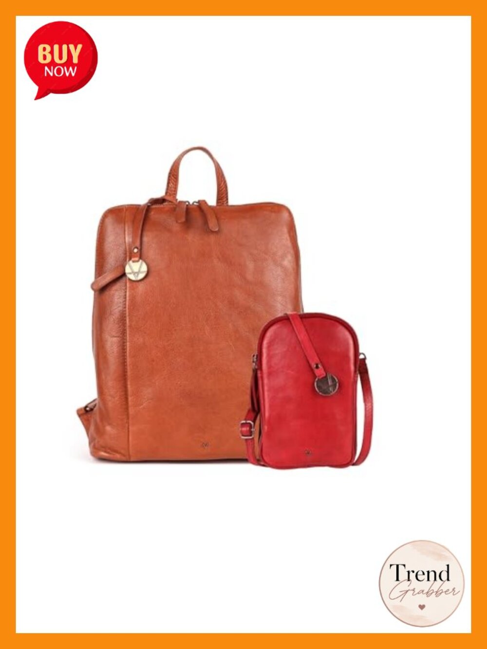 Genuine Leather Backpack & Crossbody Set 14.5" Adjustable Travel